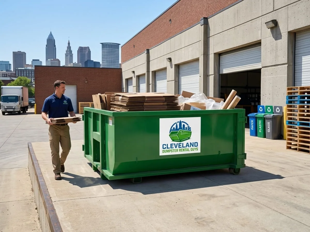 10 yard roll-off dumpster on an Cleveland driveway