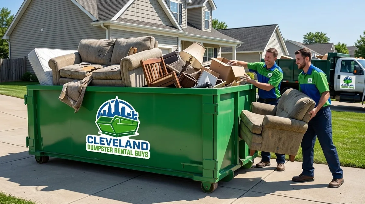20 yard roll-off dumpster loaded with renovation debris in Cleveland